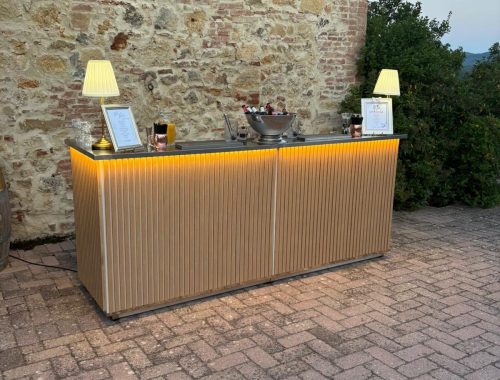 elegant refined warm soft light brown bar setup idea for delicate and intimate weddings